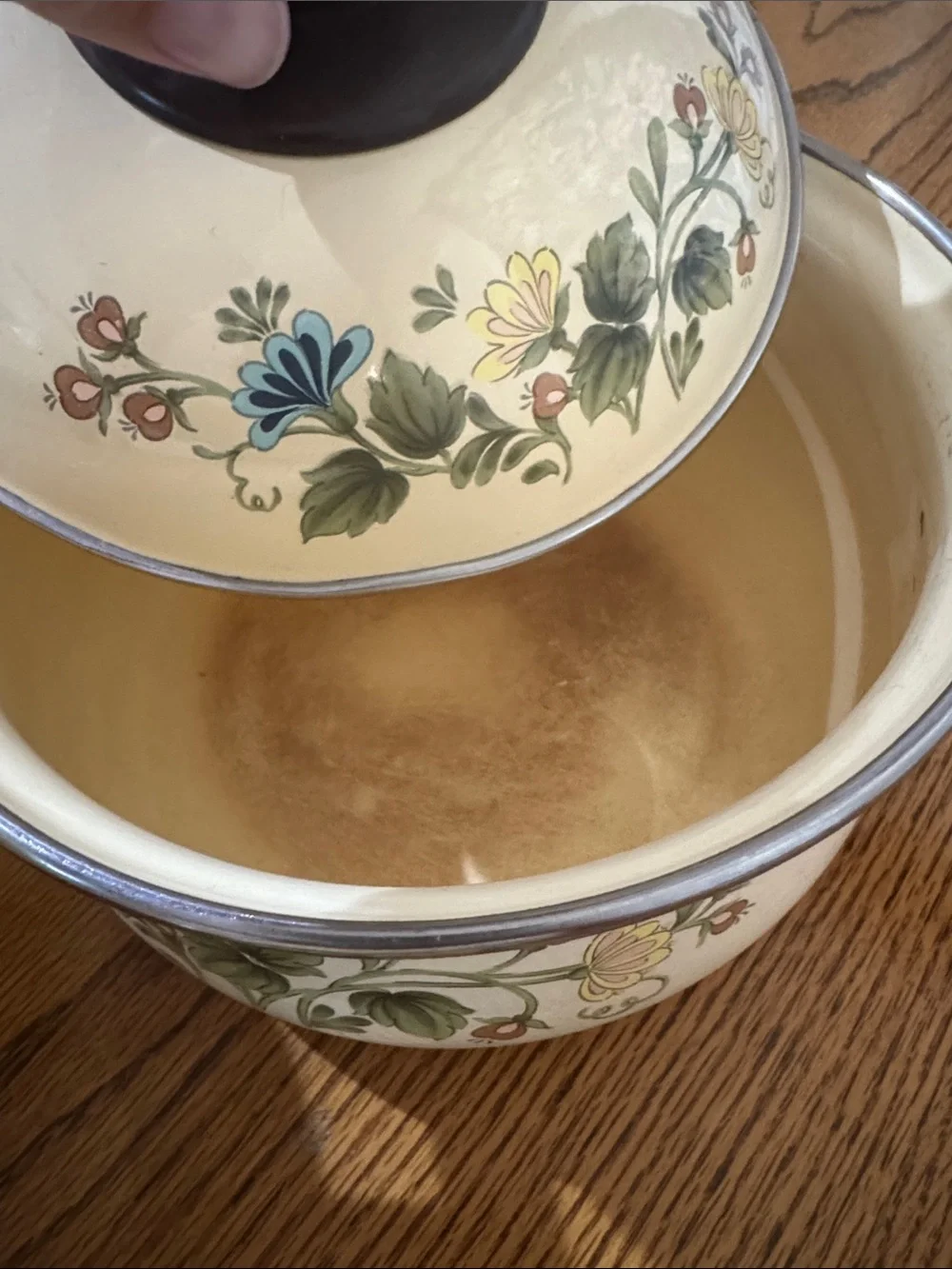 Vintage Kobe floral enamel coated cook set